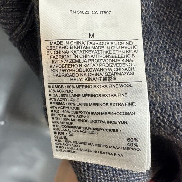 Banana Republic Wool Sweater M Mock Neck Henley Merino Wool Grey Ribbed Preppy - Picture 5 of 8